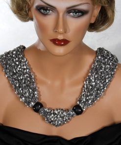 Black White Knot Black Beads Scarf Necklace